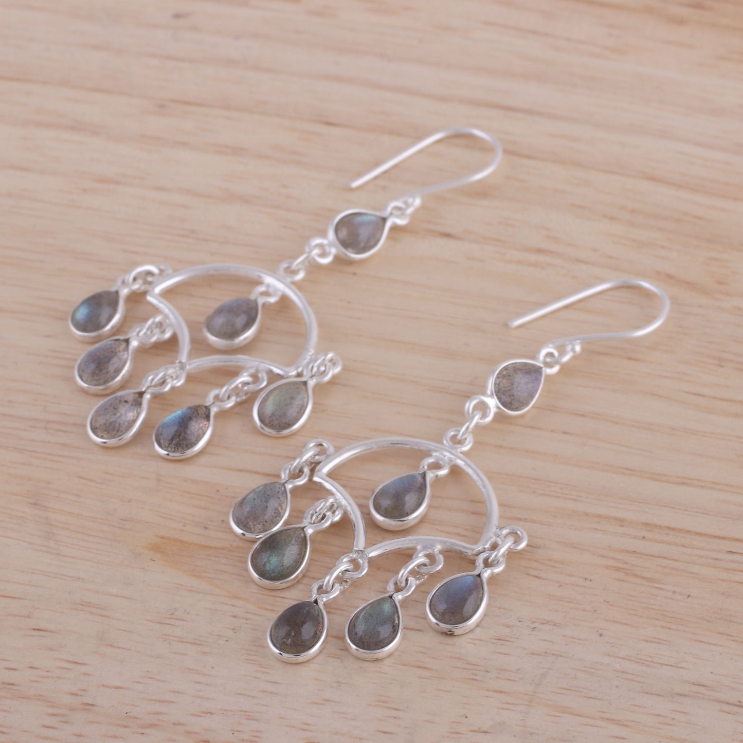 Majestic Raindrops Labradorite and Silver Chandelier Earrings from India