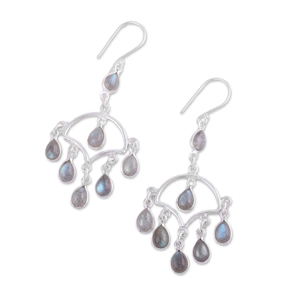 Majestic Raindrops Labradorite and Silver Chandelier Earrings from India