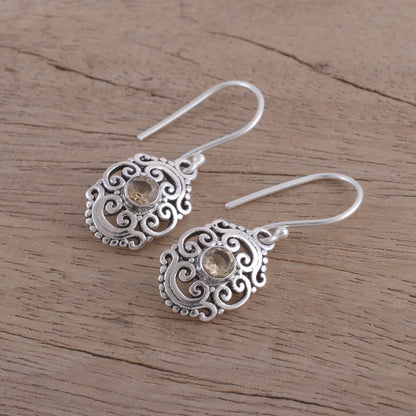 Sunny Swirls Openwork Citrine and Silver Dangle Earrings from India