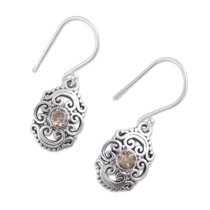 Sunny Swirls Openwork Citrine and Silver Dangle Earrings from India