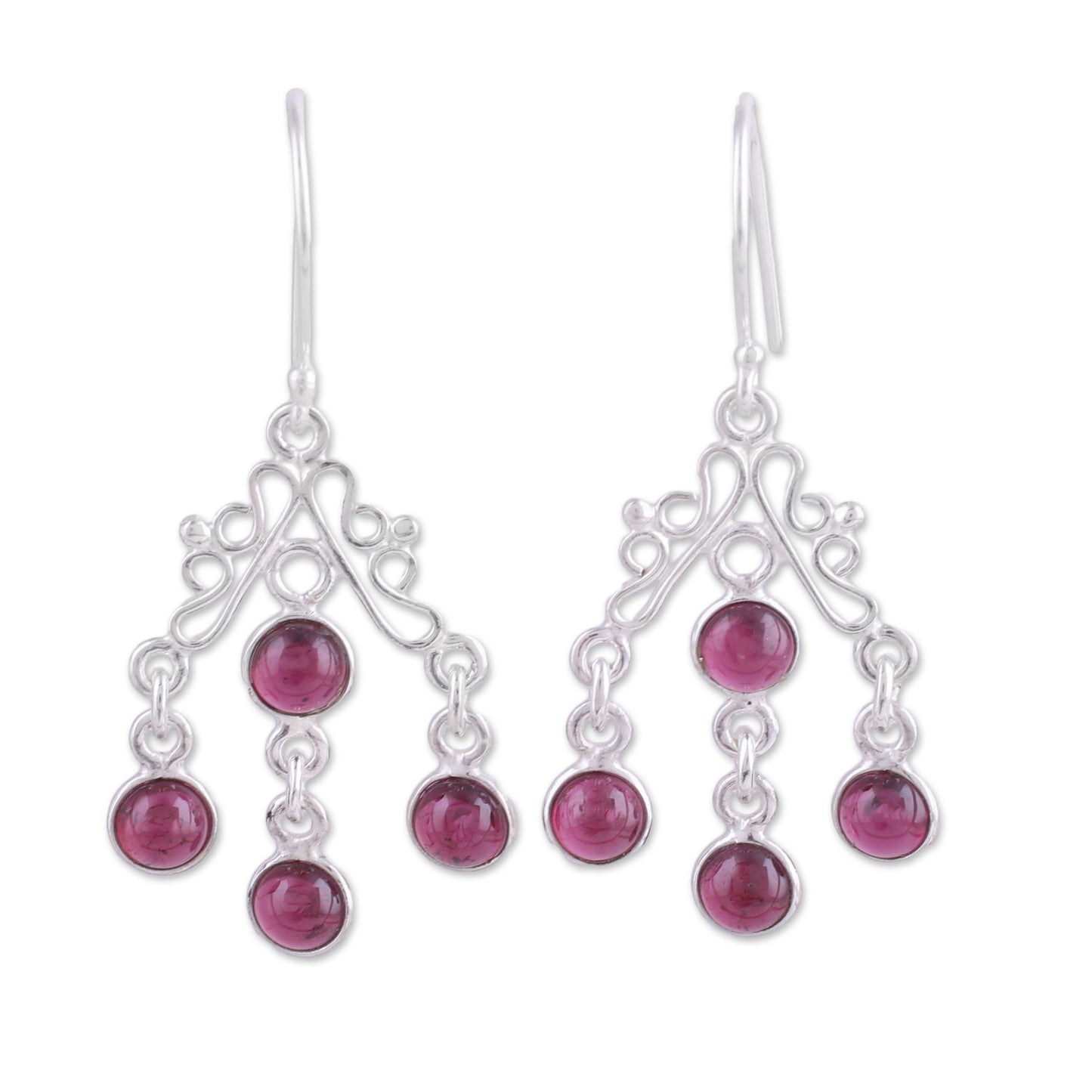 Wonderful Cascade Natural Garnet Chandelier Earrings from India