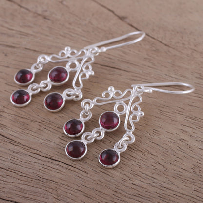 Wonderful Cascade Natural Garnet Chandelier Earrings from India