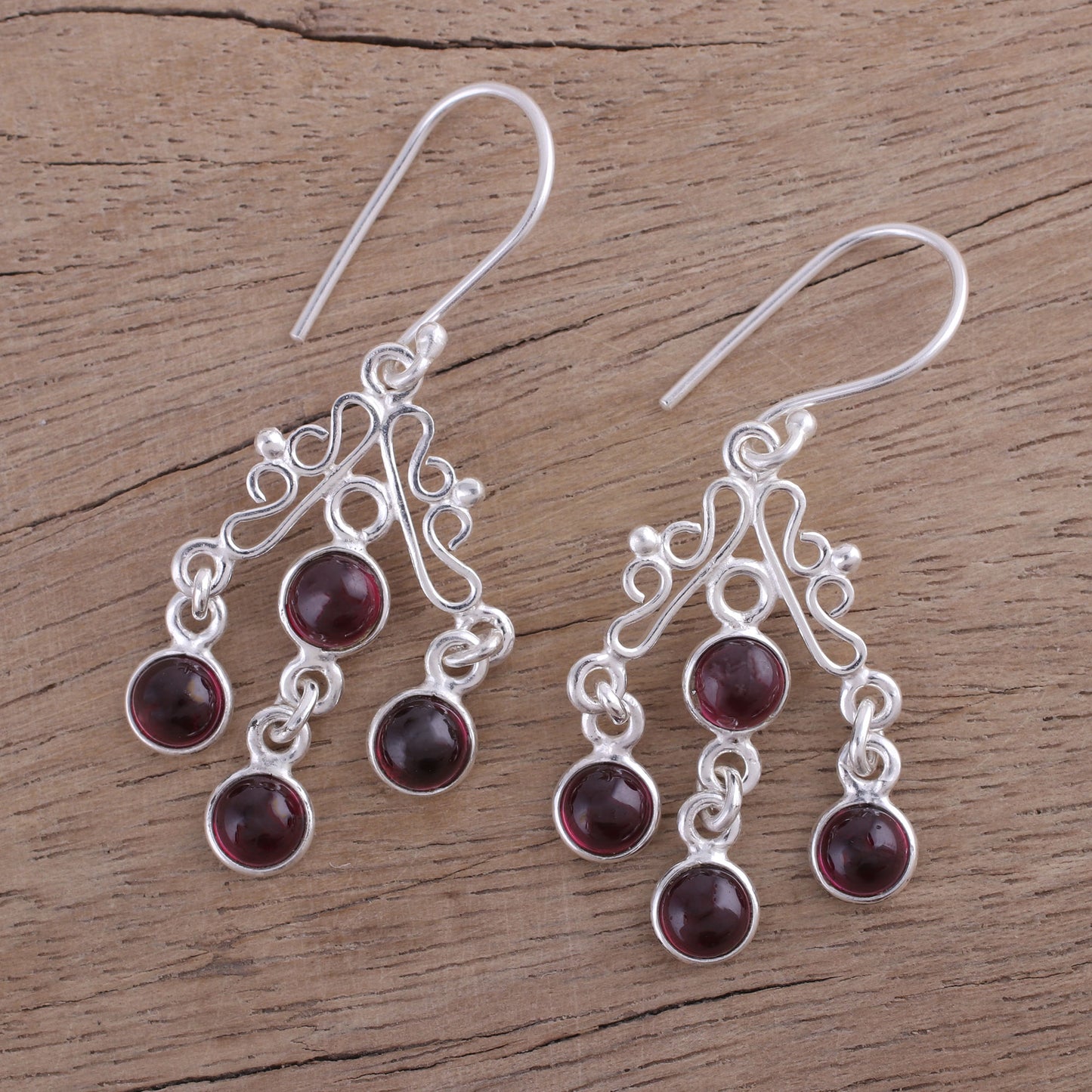 Wonderful Cascade Natural Garnet Chandelier Earrings from India