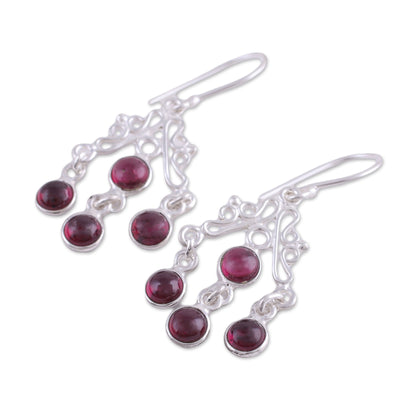 Wonderful Cascade Natural Garnet Chandelier Earrings from India