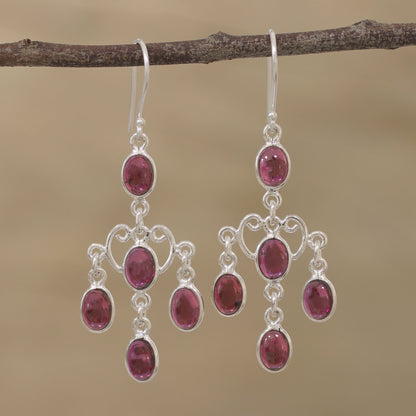 Majestic Cascade Oval Garnet Chandelier Earrings from India