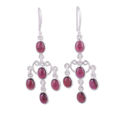 Majestic Cascade Oval Garnet Chandelier Earrings from India