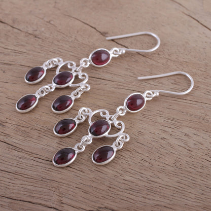 Majestic Cascade Oval Garnet Chandelier Earrings from India