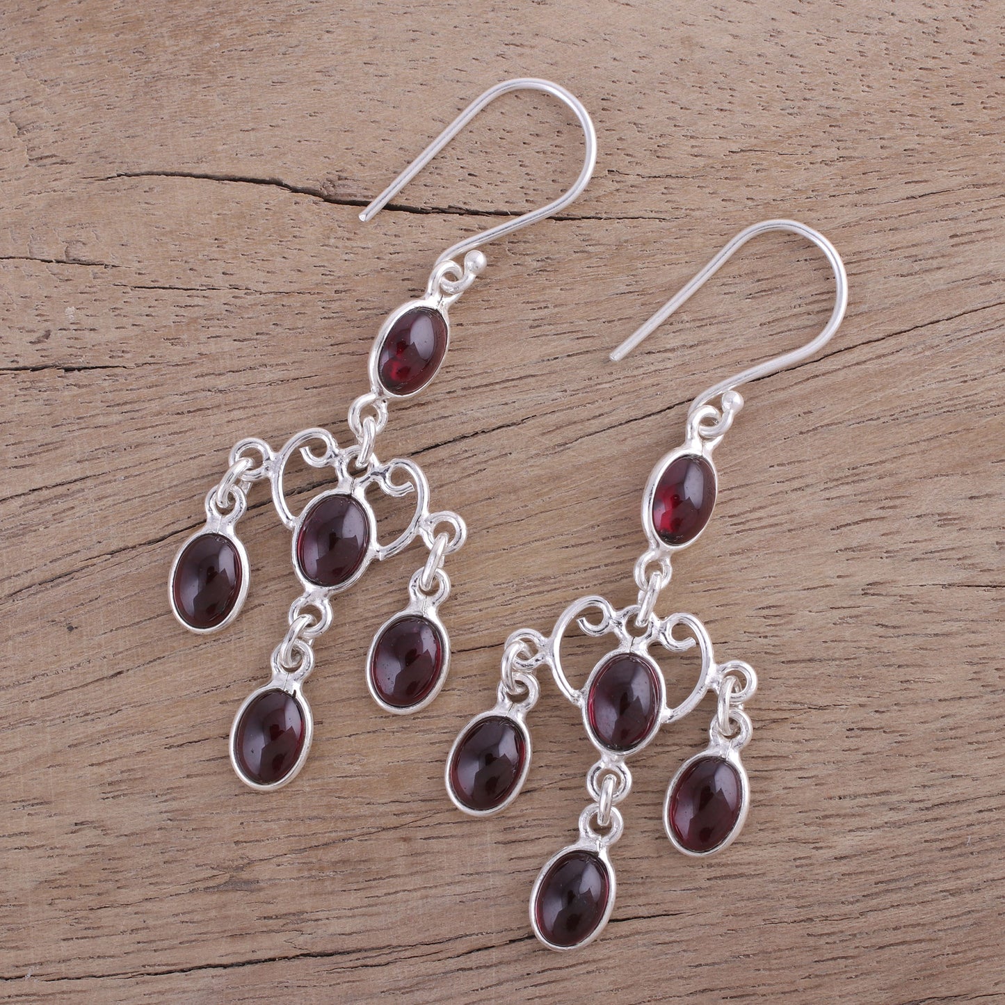 Majestic Cascade Oval Garnet Chandelier Earrings from India