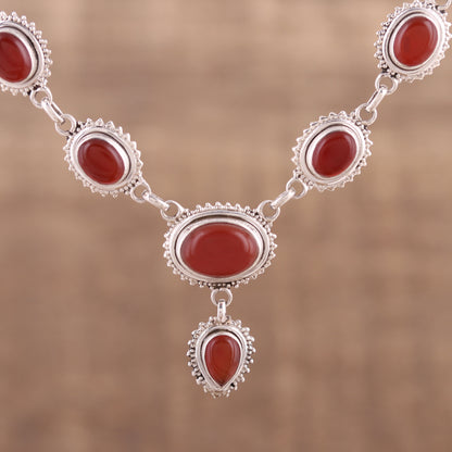 Magnificent Fire Handmade Natural Carnelian Link Pendant Necklace from India