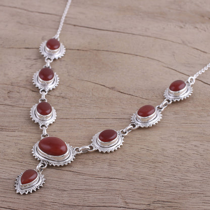 Magnificent Fire Handmade Natural Carnelian Link Pendant Necklace from India