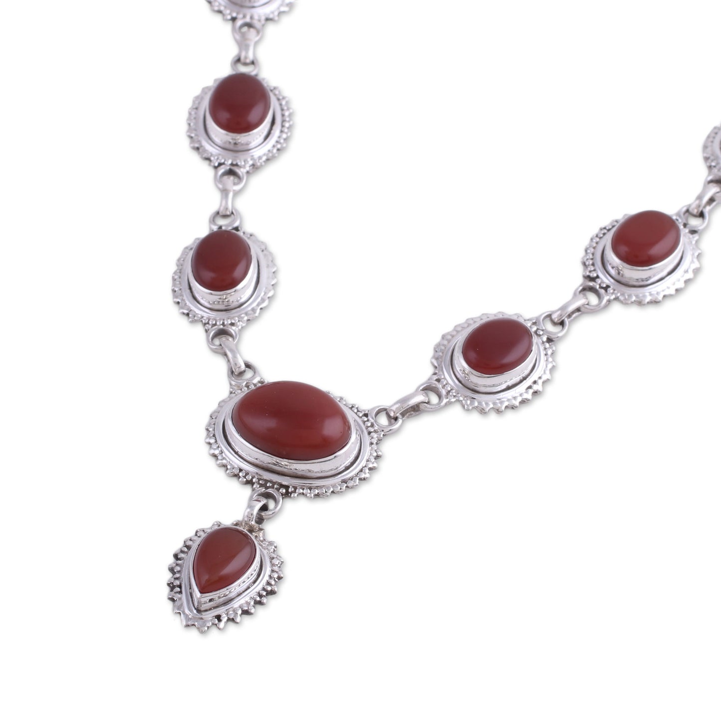 Magnificent Fire Handmade Natural Carnelian Link Pendant Necklace from India