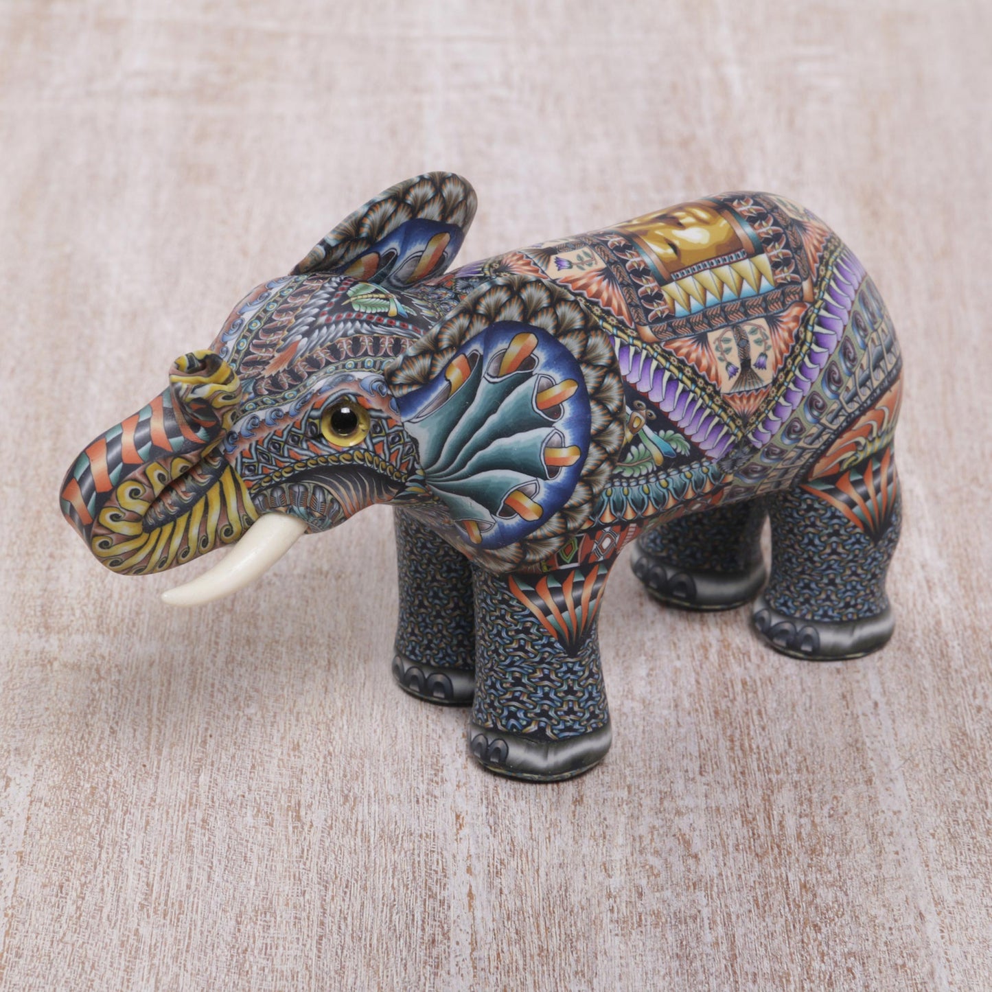 Vibrant Elephant Handmade Polymer Clay Elephant Sculpture from Bali