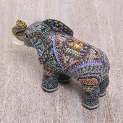 Vibrant Elephant Handmade Polymer Clay Elephant Sculpture from Bali