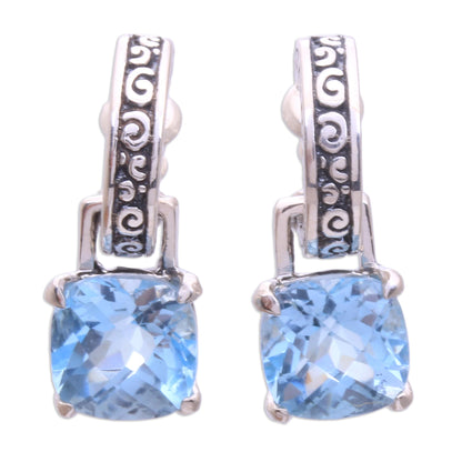 Buddha Hoops Blue Topaz & Silver Dangle Earrings