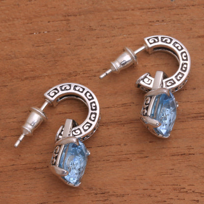 Buddha Hoops Blue Topaz & Silver Dangle Earrings