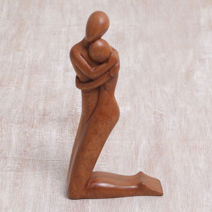 Together In Love Handcrafted Suar Wood Love-Themed Sculpture from Bali