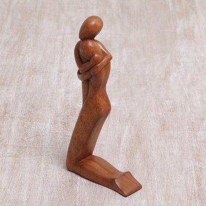 Together In Love Handcrafted Suar Wood Love-Themed Sculpture from Bali