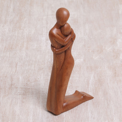 Together In Love Handcrafted Suar Wood Love-Themed Sculpture from Bali