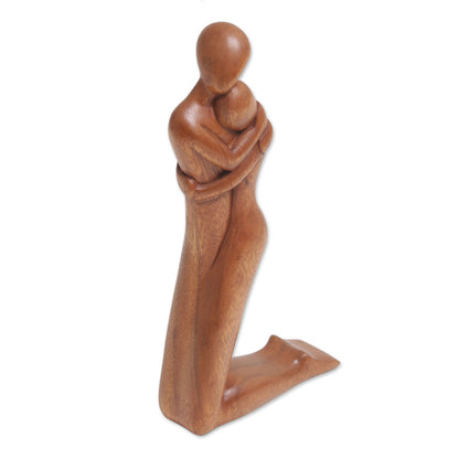 Together In Love Handcrafted Suar Wood Love-Themed Sculpture from Bali