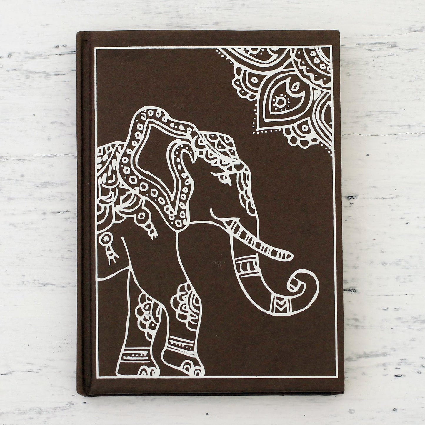 Royal Gajraj India Elephant-Themed Handmade Paper Journal in Mahogany