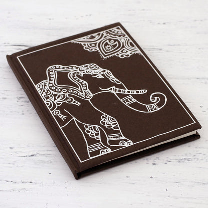 Royal Gajraj India Elephant-Themed Handmade Paper Journal in Mahogany