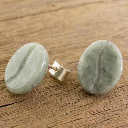 Passion for Coffee Coffee-Shaped Light Green Jade Stud Earrings from Guatemala