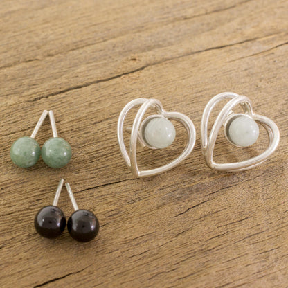 The Faces of Love Heart-Shaped Modifiable Jade Button Earrings from Guatemala