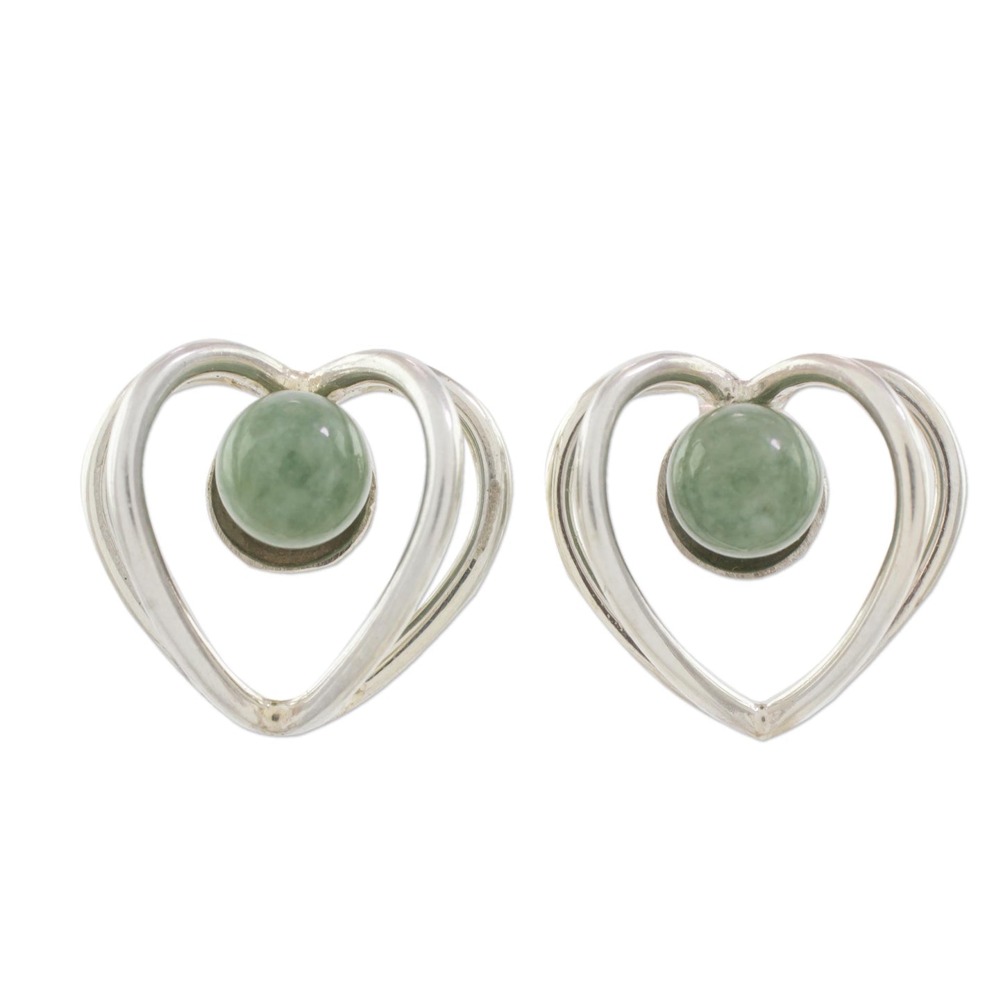 The Faces of Love Heart-Shaped Modifiable Jade Button Earrings from Guatemala