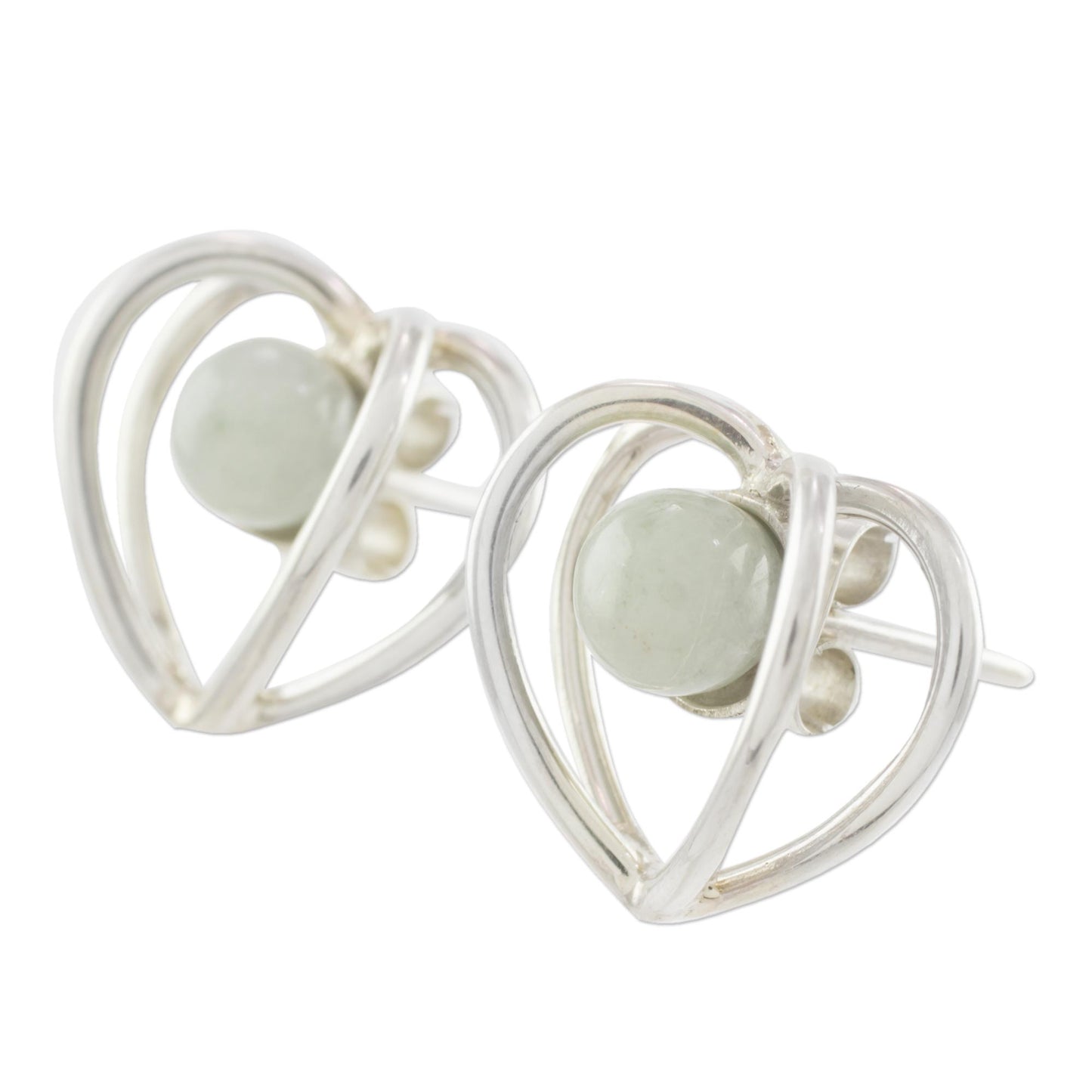 The Faces of Love Heart-Shaped Modifiable Jade Button Earrings from Guatemala