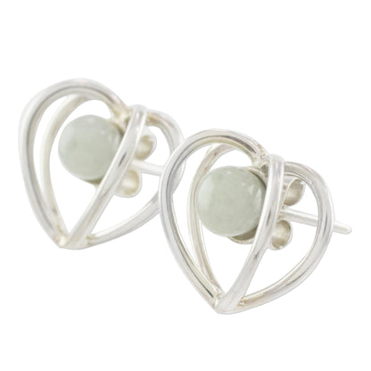 The Faces of Love Heart-Shaped Modifiable Jade Button Earrings from Guatemala