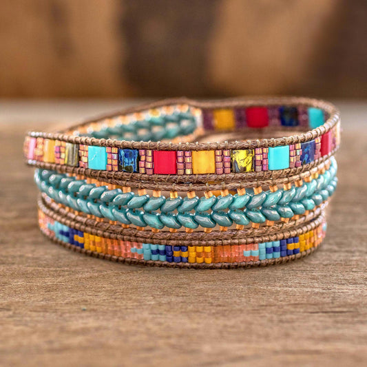 Country Market Multicolored Glass Beaded Wrap Bracelet from Guatemala