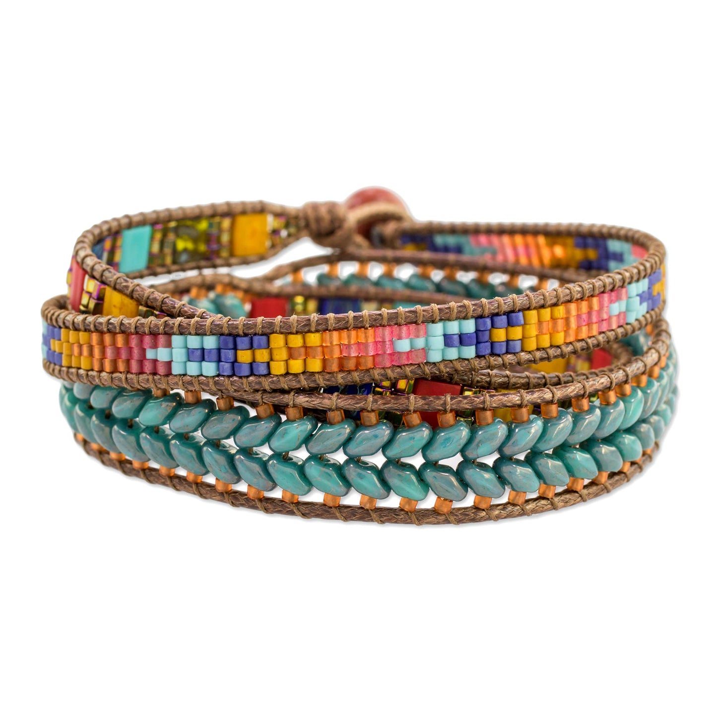 Country Market Multicolored Glass Beaded Wrap Bracelet from Guatemala