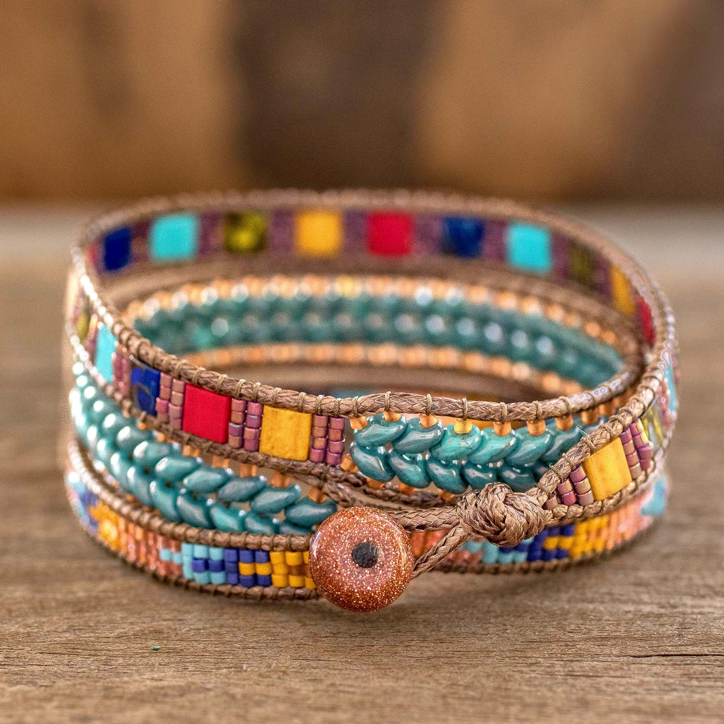 Country Market Multicolored Glass Beaded Wrap Bracelet from Guatemala