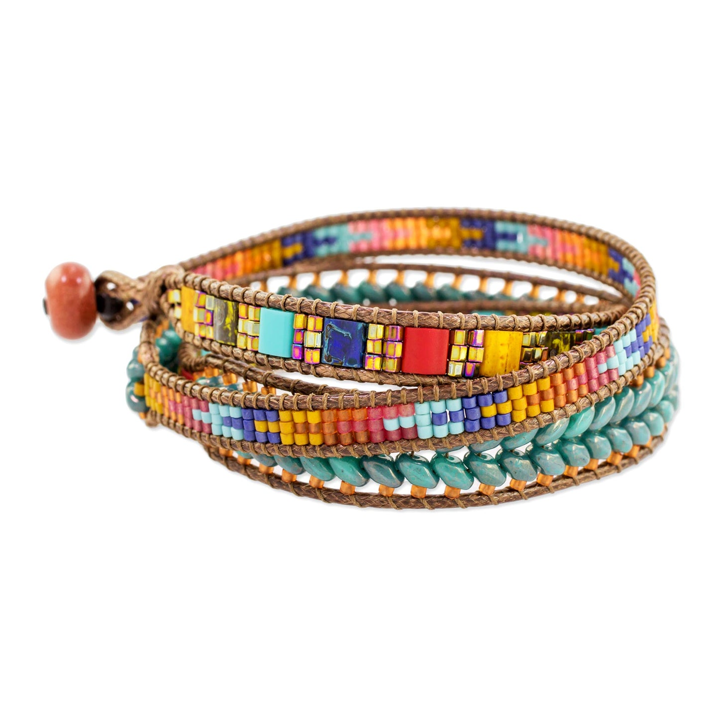 Country Market Multicolored Glass Beaded Wrap Bracelet from Guatemala