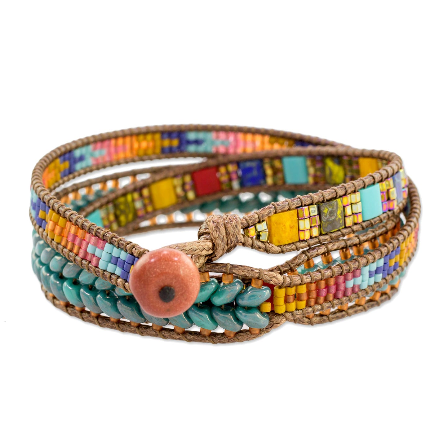 Country Market Multicolored Glass Beaded Wrap Bracelet from Guatemala