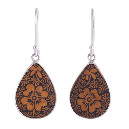 Margarita Garden Floral Sterling Silver and Pumpkin Shell Earrings from Peru