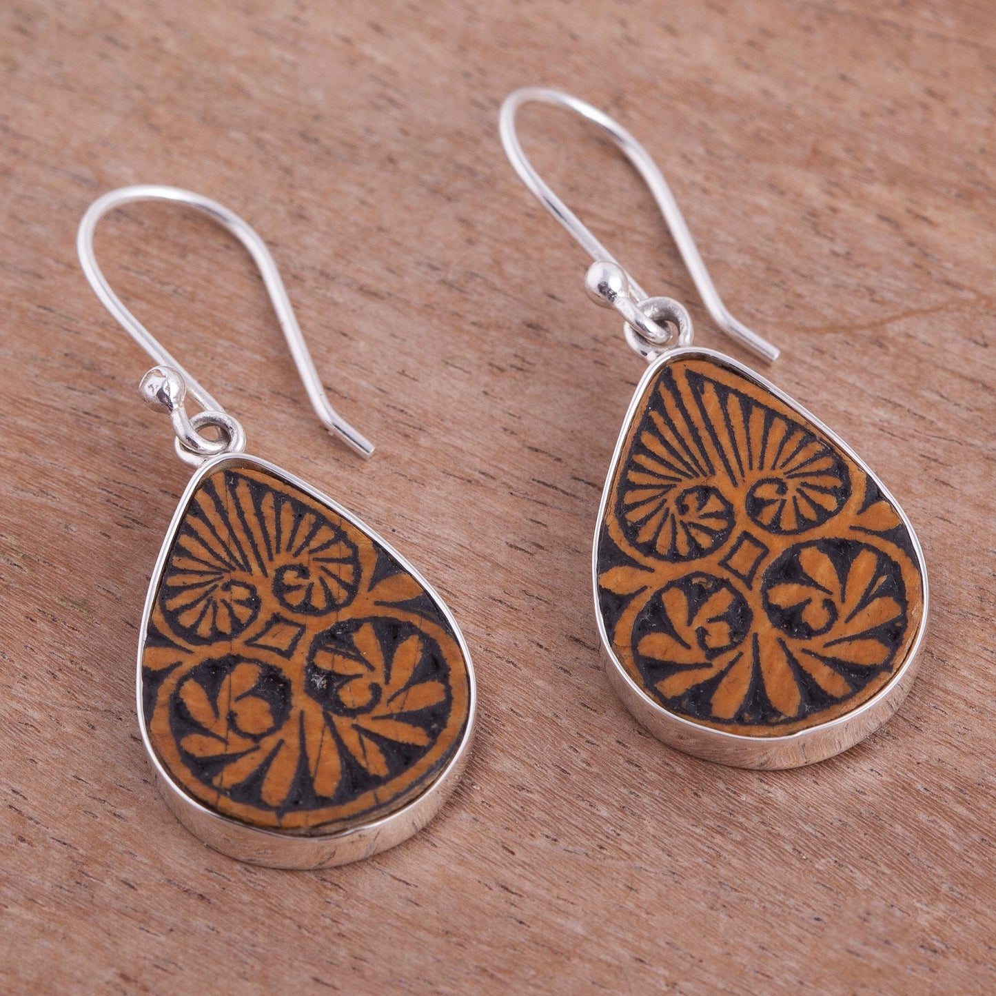 Infinite Cosmos Sterling Silver and Pumpkin Shell Dangle Earrings from Peru