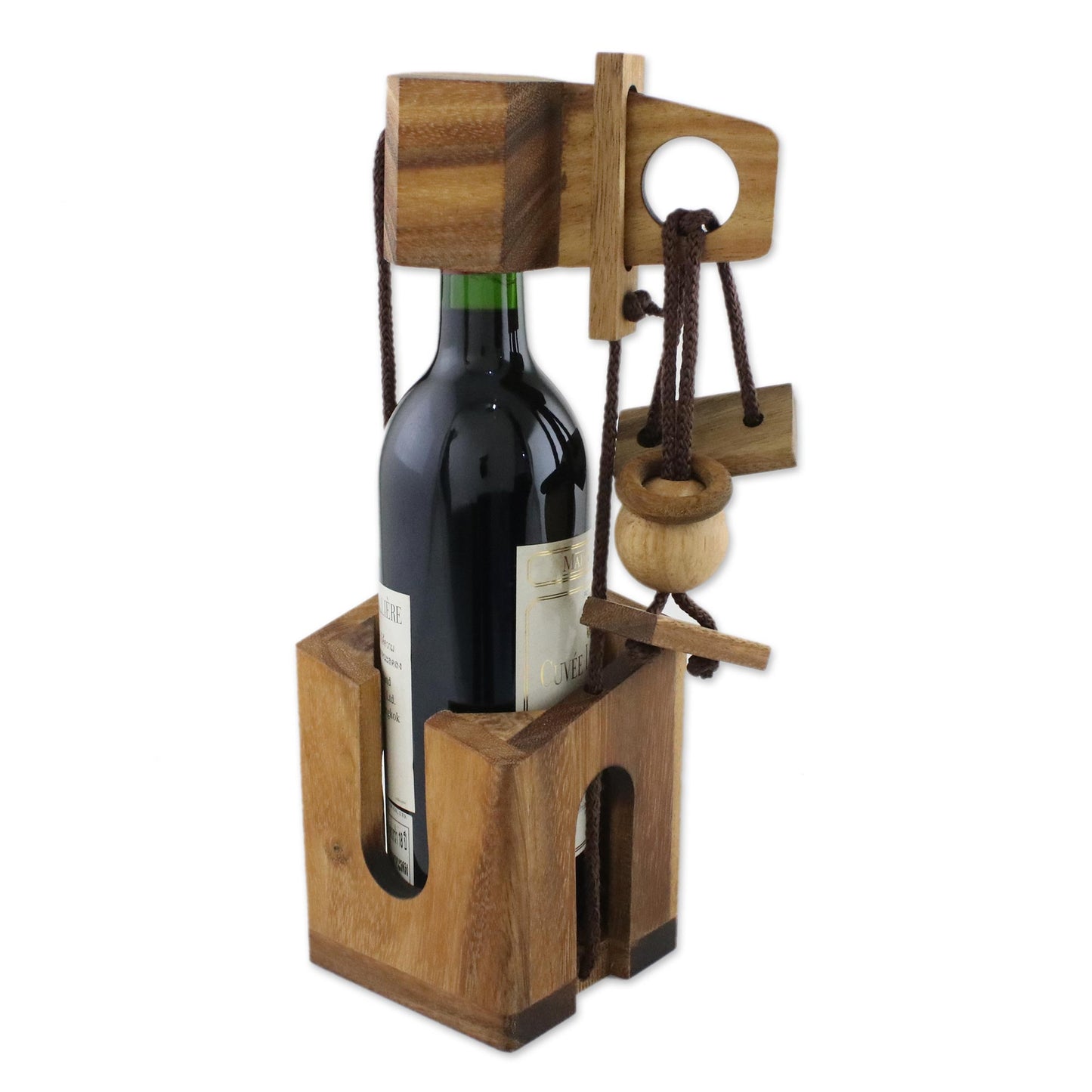 Don't Break The Bottle Wood Puzzle and Wine Bottle Holder from Thailand