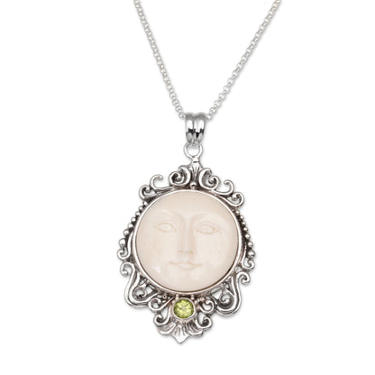 Moonlight Stare Peridot & Silver Bone Pendant Necklace