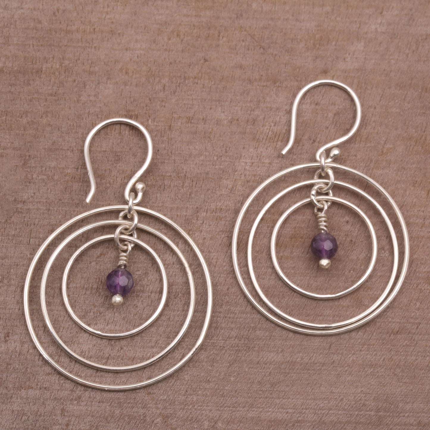 Atoms Amethyst and Sterling Silver Dangle Earrings form Bali