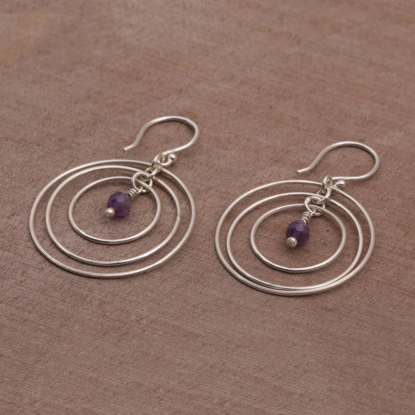 Atoms Amethyst and Sterling Silver Dangle Earrings form Bali