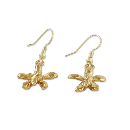 Starry Orchids Gold Plated Orchid Flower Dangle Earrings from Thailand