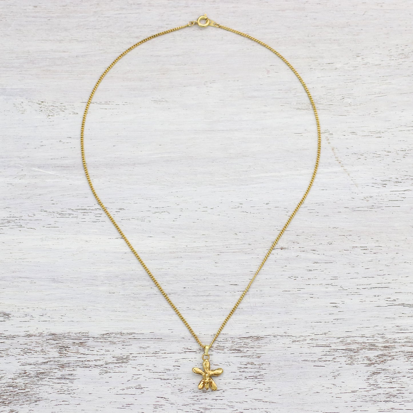 Starry Orchid Gold Plated Orchid Pendant Necklace from Thailand