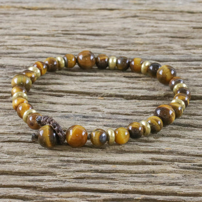 Courageous Eye Hand Crafted Bead Bracelet of Tiger's Eye and Brass