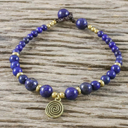 Phuket Waves Blue Lapis Lazuli and Brass Beaded Bracelet