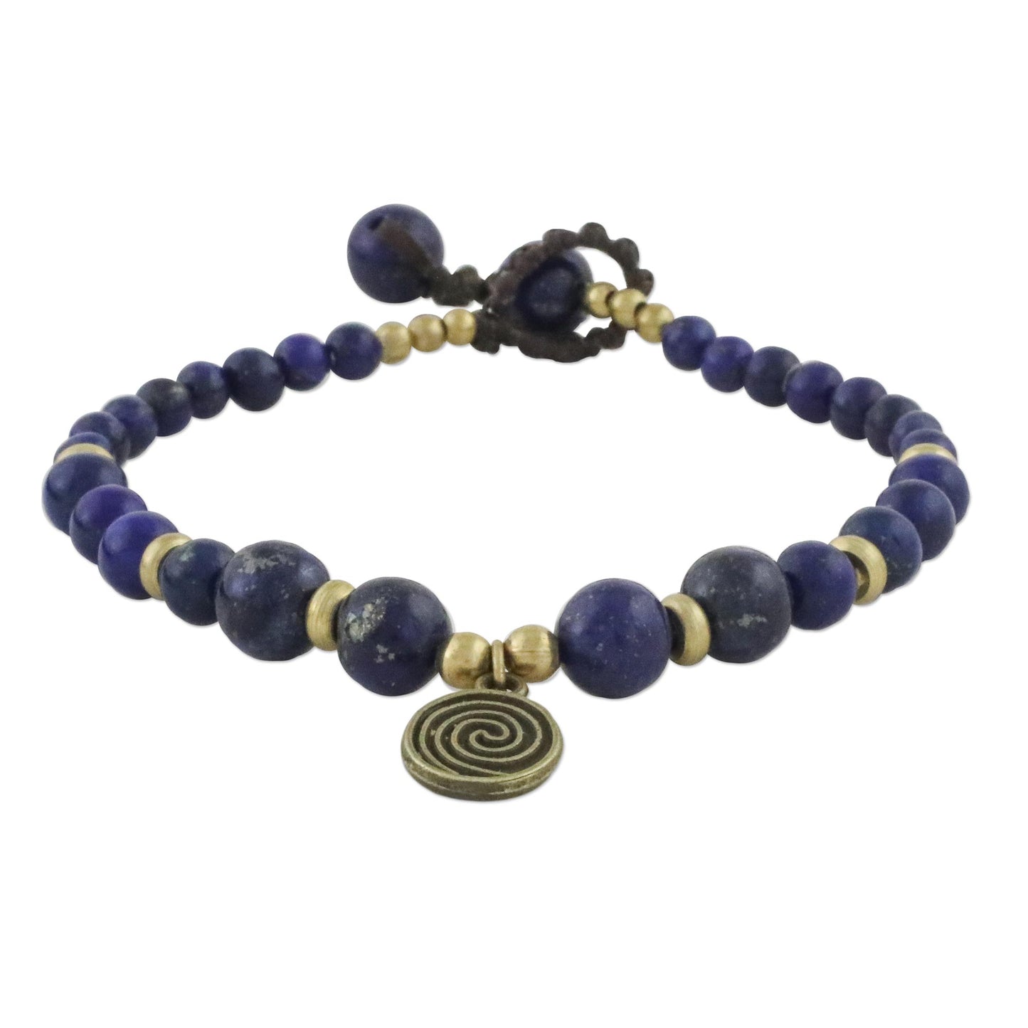 Phuket Waves Blue Lapis Lazuli and Brass Beaded Bracelet