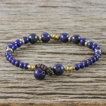 Phuket Waves Blue Lapis Lazuli and Brass Beaded Bracelet