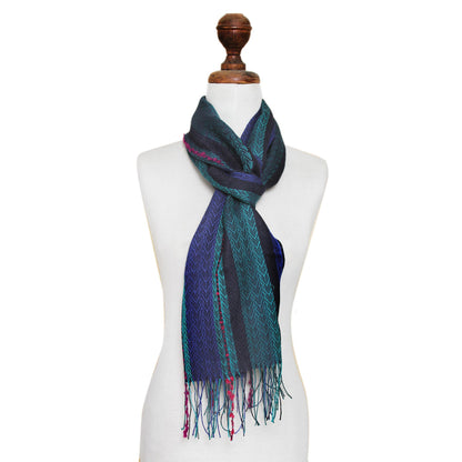 Journey to Puno Woven Striped Scarf in Baby Alpaca and Pima Blend