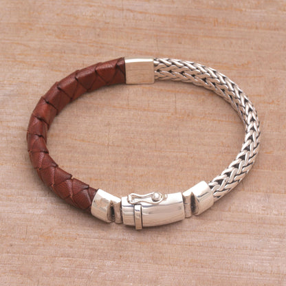 Men's Halfway to Home Sterling Silver Leather Bracelet