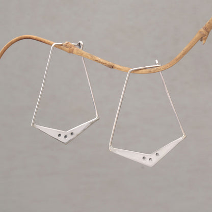 Gleaming Boomerangs Sterling Silver Geometric Hoop Earrings from Bali